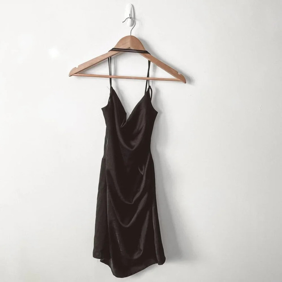 Zara Satin Effect Draped Open Back Mini Dress Black NWT Size Small - Picture 6 of 12